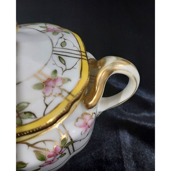 Nippon Antique Bowl PinkDogwood Flower Hand Painted Gold...